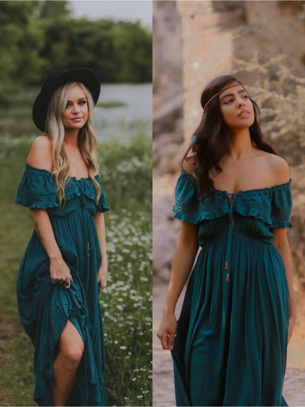 FREE PEOPLE | Moonlight Ocean Off-Shoulder Teal Maxi Dress